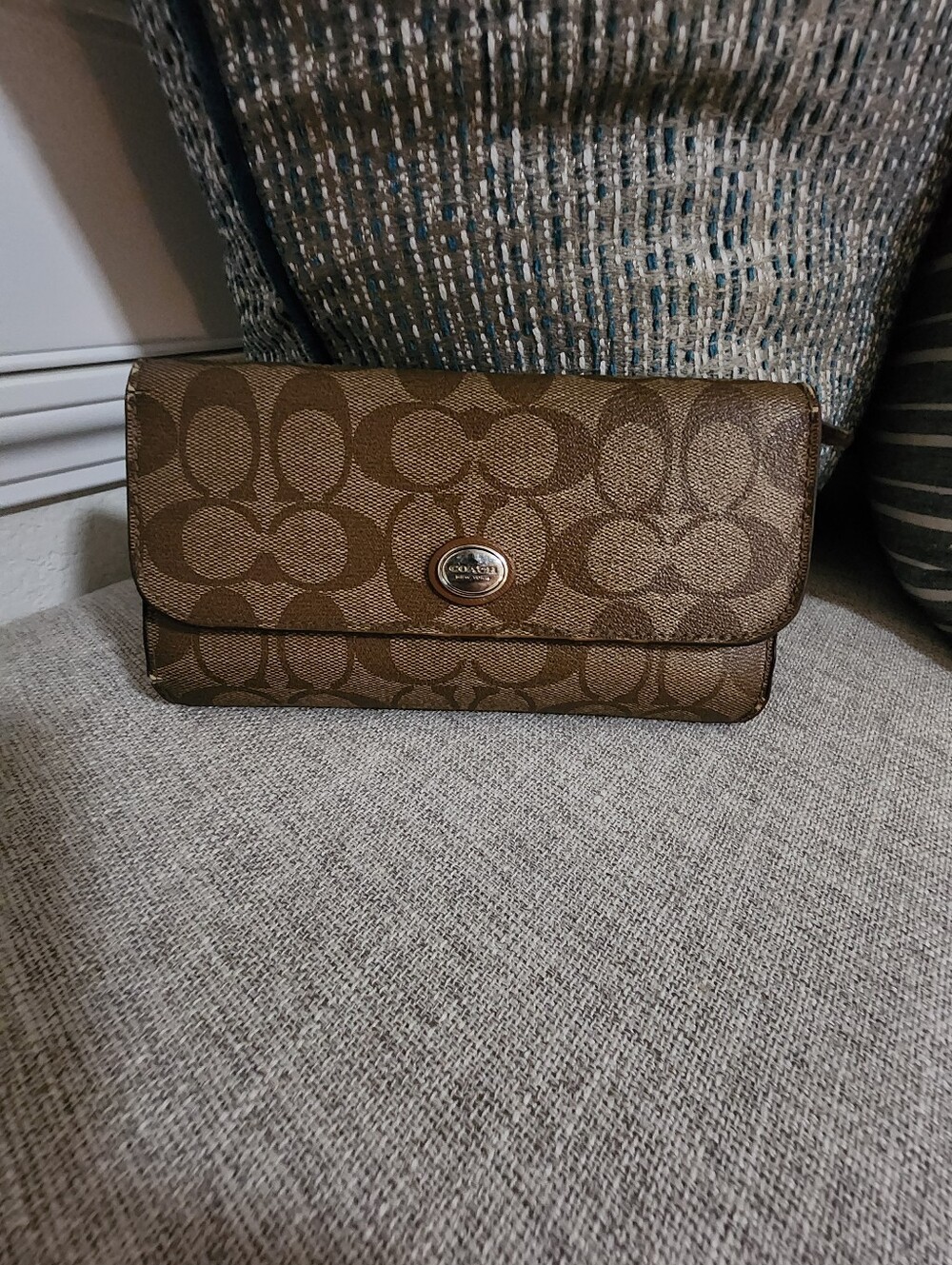 Coach Signature Brown Fold-Over Wallet - Picture 3 of 13